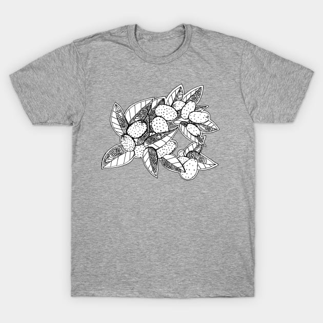 California Kumquats Black and White Pen and Ink Drawing T-Shirt by RhondaChase